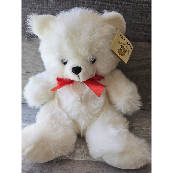 Vtg Brooklyn Doll Toy 16" White Teddy Bear Red Ribbon Pick a Pet Plush New - Picture 2 of 10